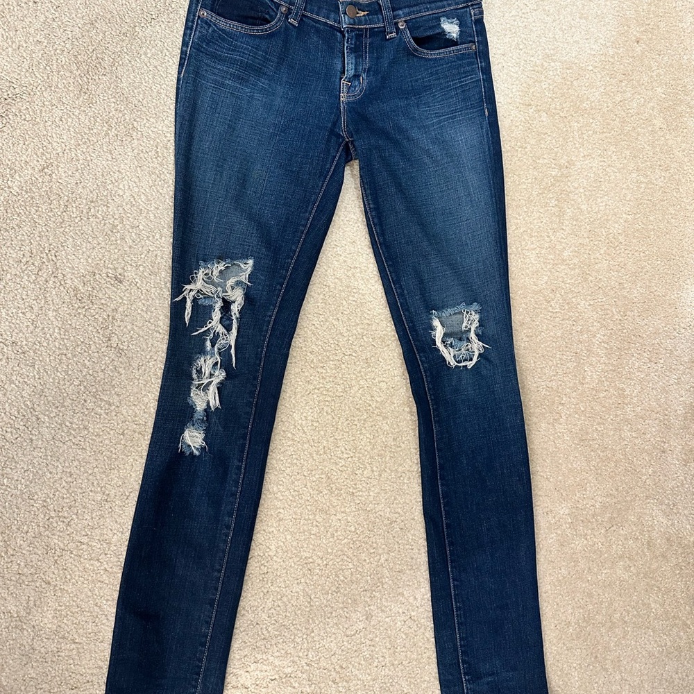 J Brand Dark Blue Distressed Skinny Jeans